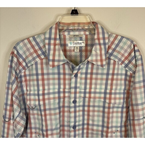COOLIBAR Nassau Fishing Shirt Men Large Pastel Gingham Button Up UPF 50+ - Picture 2 of 16